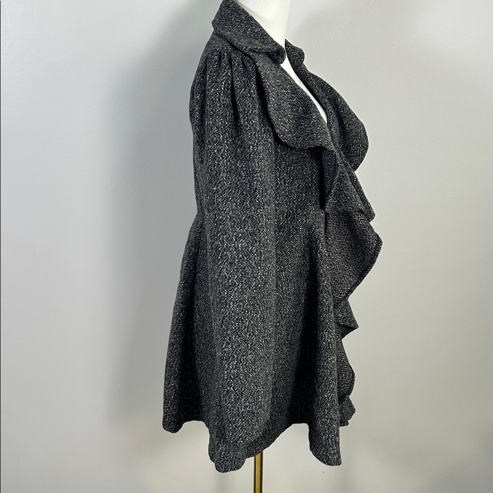 Anthropologie Ryu Feminine Tweed‎ Wool Blend Ruffled Tailored Chic Coat L Gray - Picture 3 of 9